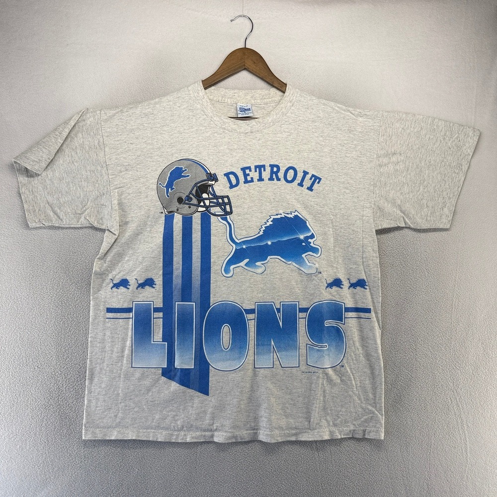 Vintage Detroit lions Shirt Men's XL Gray All Over Double Sided Salem USA 90s